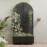 Casaphoria Metal Raised Garden Bed with Trellis and Wheels, 72"x35"x16" Arched Planter Box for Climbing Plants, Vegetables & Vines, Features Drainage Holes and Privacy Screen (Black-Louvered)