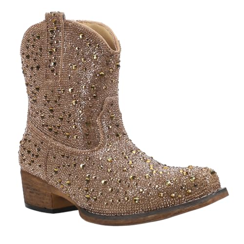 ROPER Womens Shay Jewells Rhinestone Snip Toe Casual Boots Ankle Low Heel 1-2" - Brown2