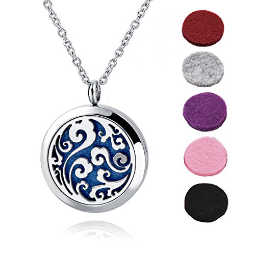 Aromatherapy Essential Oil Diffuser Necklace Locket Pendant Jewelry with 316L Surgical Steel 24