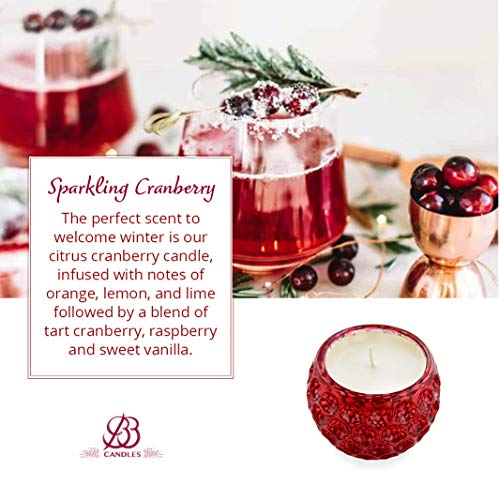 Bb Candles Illumination Sparkling Cranberry Scented Hand Poured Candle, Fragrant Cranberry Natural Soy Candle, Artisan Candle, 9Oz, 60+ Hours Burn Time (Sparkling Cranberry, Red Jar) #TOP1
