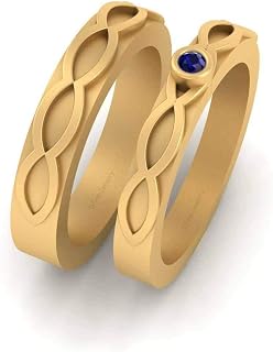 His and Her Wedding Band Set Blue Synthetic Sapphire Eternity Bands Yellow Gold Finish 925 Sterling Silver