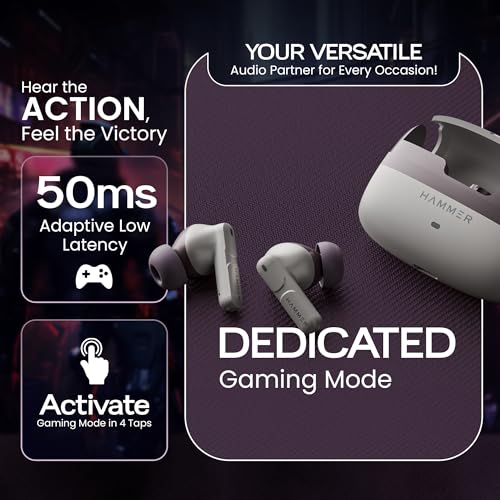 Image of (Refurbished) HAMMER Stellar Enc(Environmental Noise Cancelation)In-Ear Tws With 4 Mics For Crystal Clear Calling, Playtime 48 Hrs, Bt 5.3, Type-C Fast Charging,Metallic Tri-Color Shade, Driver Deep Bass,(Cream)