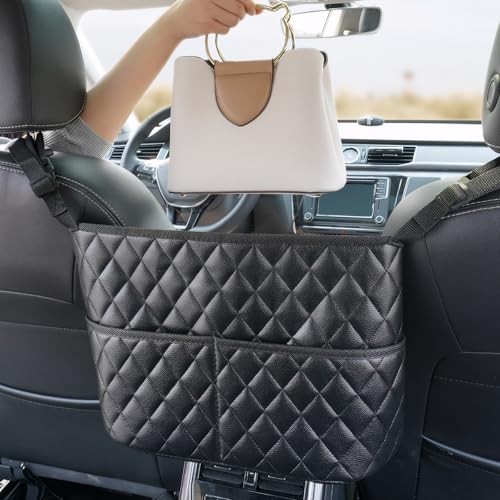 braxan Car Purse Holder Between Seats Large Capacity Purse Holder for Car Storage Bag for Backseat Pet Kid Barrier Universal for SUV Truck RV (Black)