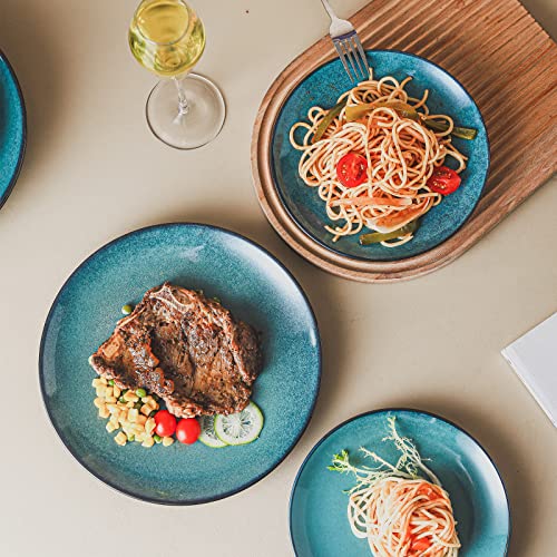 Henxfen Lead Dessert, Salad Plates 8 Inch, Porcelain Serving Dishes For Appetizers, Snacks, Pancakes - Kitchen Dinnerware Set Dishwasher, Microwave Safe, Turquoise #TOP6