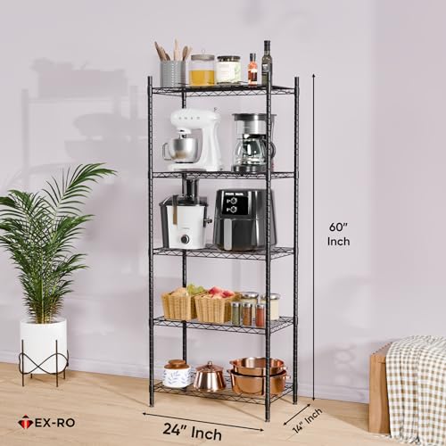 Image of TEX-RO Metal Rack for Kitchen Storage - Adjustable Iron Shelf with Wheels | Heavy Duty Steel Stand for Storage Multipurpose | 5 Tier Organiser Rack for Office, Bedroom (24X14X60 Inch)