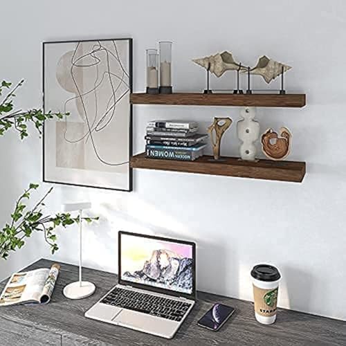 Image of Wooden Floating Wall Shelf Rack for Home Dcor Display Units Showcase Book Rack | Wall Mount Shelves for Home Bedroom - Set of 2 Pieces (Brown Finish)