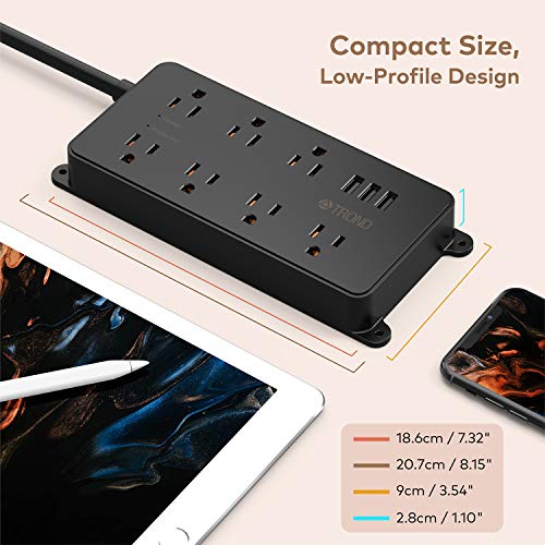 Power Strip Surge Protector, Trond 7 Widely-Spaced Outlets With 3 Usb Ports, Low-Profile Flat Plug, Wall Mountable 5Ft Extension Cord, Etl Listed 1700J 14Awg Heavy Duty, For Room Kitchen Garage, Black #TOP6