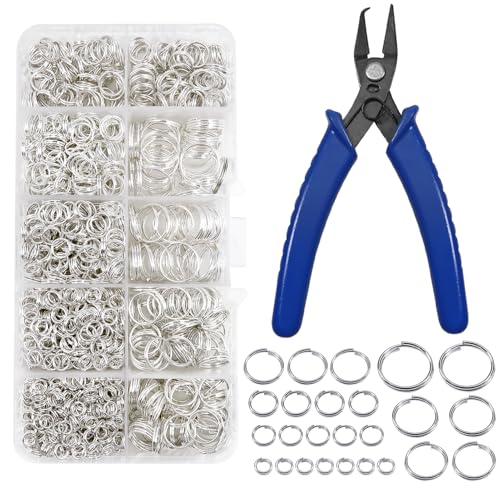 TOAOB 1580pcs Split Rings for Jewelry Making 4mm to 12mm Silver Double Closed Jump Rings with Split Ring Pliers for Keychains Necklace Bracelet Making