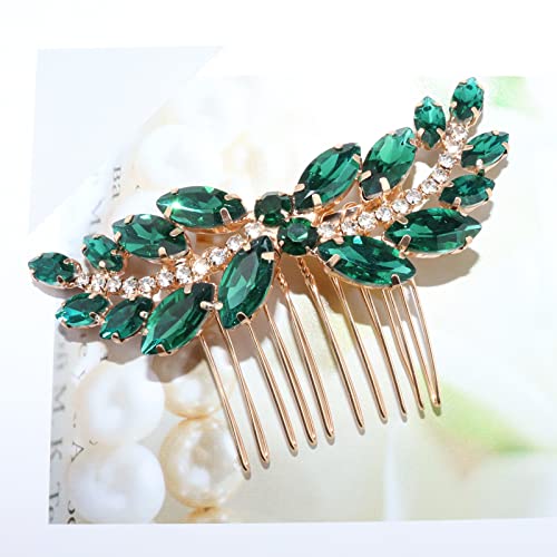 Sppry Rhinestone Hair Comb - Sparkly Hair Accessory For Bridal Women In Wedding Party(Green-Gold) #TOP4