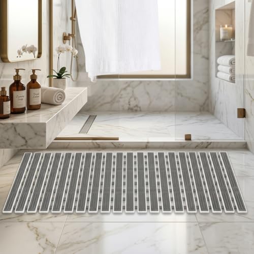 Image of HomeCloud Non-Slip Shower Mat for Bathtub, Anti-Slip Bath Mat with Suction Cups, Drainage Holes & Foot Massage Exfoliating Surface (Vent D.Grey)