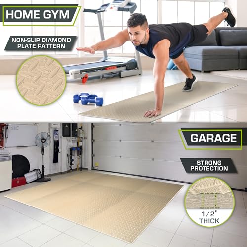 Image of ProsourceFit Exercise Puzzle Mat 1 /2-inch, EVA Interlocking Foam Floor Tiles for Home Gym, Workout Equipment, Kids Play Areas, Beige, 96 Sq Ft - 24 Tiles