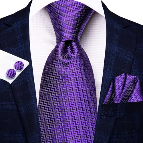 Image of Dubulle Silk Ties Set for Men Formal Paisley Striped Necktie Pocket Square Cufflinks 3PCS Sets Wedding Business Party