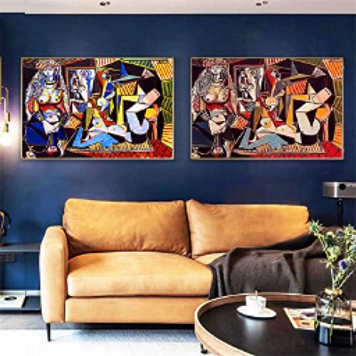 Toile Picasso portrait de femme abstrait 40x50 cm multicolore sans cadre pour décoration moderne