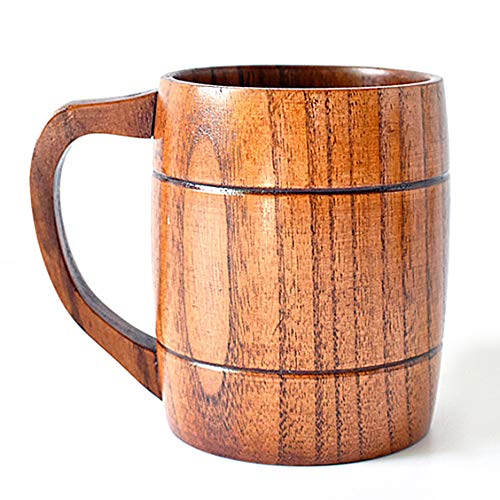 CTIGERS Vintage Wooden Beer Mugs Elegant Wood Coffee Cups with Handle 12 oz