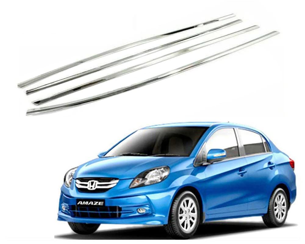 Car Window Lower Garnish Stainless Steel Chrome Finish Compatible for Amaze Old Model 2013-2017 Set of 4 Pieces-image-15