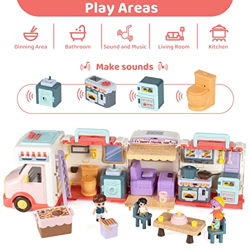 Marstone Doll House Toy For Girls 3 4 5 6 Year Old, Transforming Dream Camper House With Little People, Pretend Rv Van Play Set Dollhouse Inertia Vehicle With Sound And Music For Birthday Gifts #TOP1