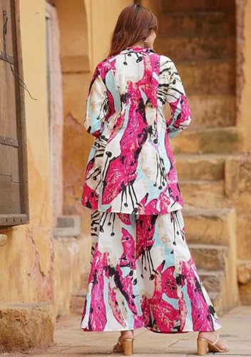 Greciilooks Women Rayon Blend Ethnic Wear Formal Kurta Co-Ord Set (Gl-W1849&Tr906-S-Pink Pink)