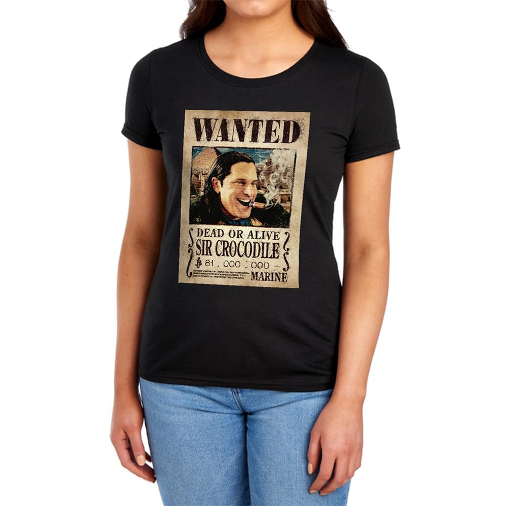 One Piece Sir Crocodile Pirate Wanted Poster Womens T-Shirt, Black, L
