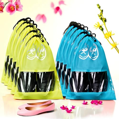 Image of Heart Home Pack of 10 Travel Shoe Organizer | Travel Storage Bags | Travel Carrying Bag | Storage Organizers Set | Shoe Cover with Transparent Window | Shoe Dori Cover | Yellow & Sky Blue