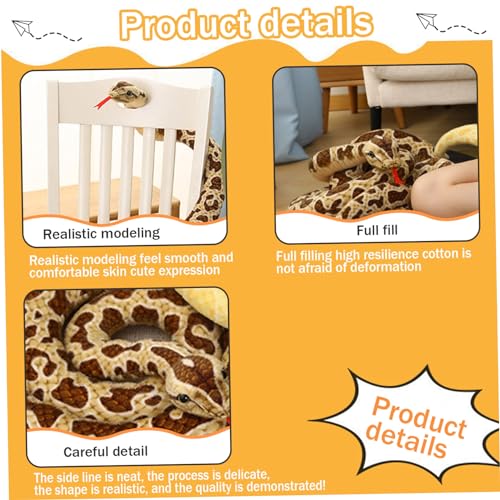 Serpent python en peluche marron de 190cm avec texture douce et motifs réalistes