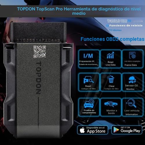 TopScan PRO Herramienta de diagnóstico de nivel medio, 13 funciones de reinicio, preparación I/M, codificación de inyectores, reinicio de presión de neumáticos, inicialización del techo corredizo