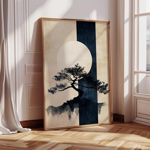 Art mural zen minimaliste et peinture Wabi-Sabi lune pour décoration maison 50x75