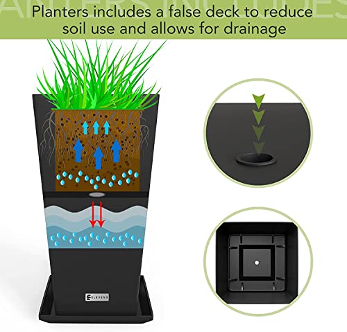 Elevens 2-Pack Black Outdoor Planters 30 Inch, Plastic Square Tapered Planters For Indoor Outdoor Plants, Large Planters With Tray For Patio. #TOP5