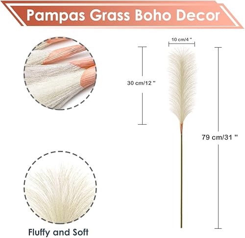 Miniatura 2 de Decoración de hierba de pampa blanca de 31 pulgadas de alto, 5 piezas de plantas artificiales de pampa para el hogar, cocina, decoración de casa de