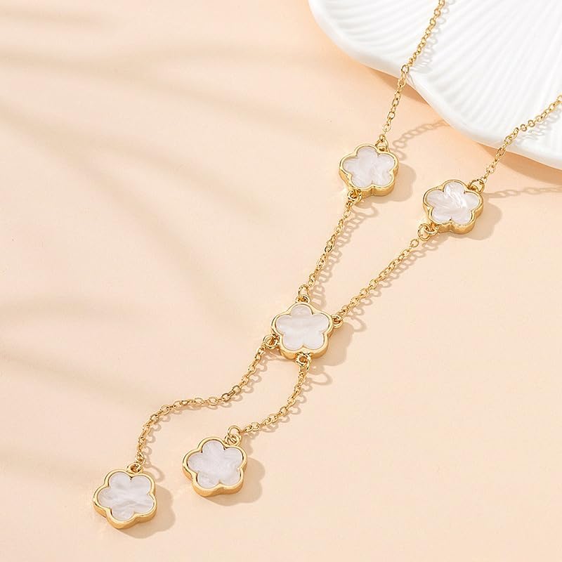 Srazeyo 5 Leaf Flower Jewelry Set Women 5 Leaf Earrings Bracelet Necklace 5 Leaf Clover Plum Blossom Necklace Earrings Three Pieces Ladies Lucky Jewelry Gifts - Image 8