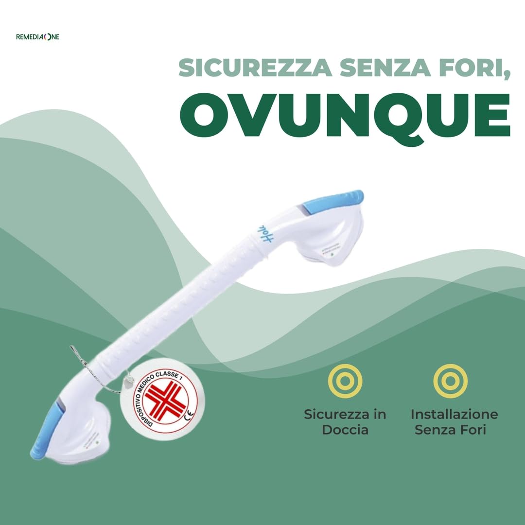 Maniglia Doccia Anziani a Ventosa in ABS, senza Fori, 50 cm | Maniglione Bagno Disabili, Presa Antiscivolo, Maniglia Ventosa per Doccia senza Fissaggi Permanenti, Bianca