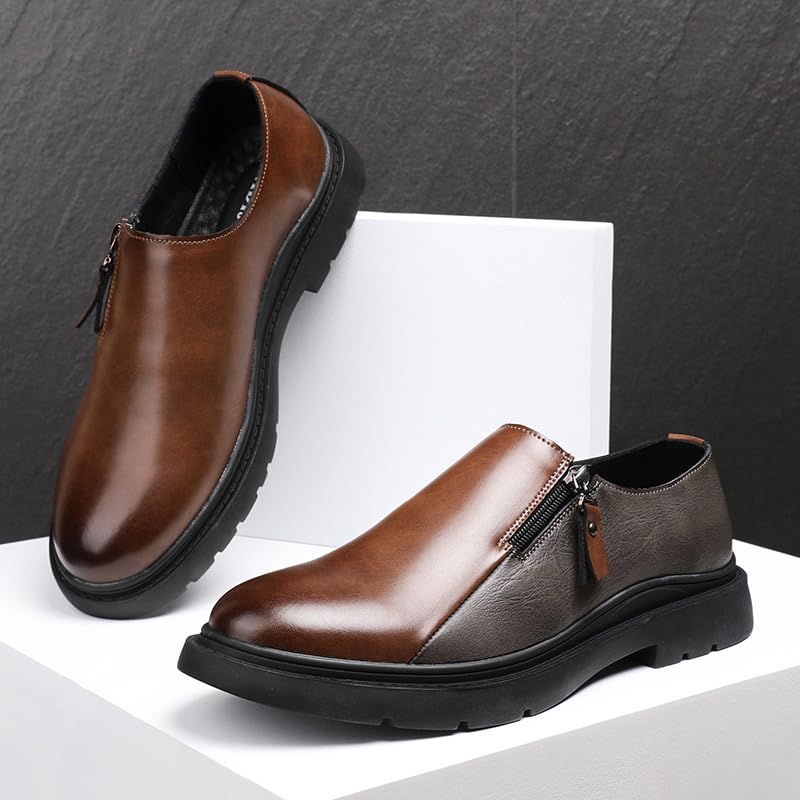 Mens Casual Slip Ons Oxford Zipper,men's Slip-ons Dress Shoes Two Tone,Work Shoes Men Business Casual4