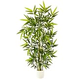 Warmplants Artificial Bamboo Tree, 5ft Tall Fake Bamboo Plant with White Planter, Faux Trees with 5 Trunks and Lifelike Leaves for Indoor Outdoor Home Office Décor