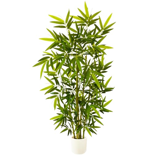 Warmplants Artificial Bamboo Tree, 5ft Tall Fake Bamboo Plant with White Planter, Faux Trees with...