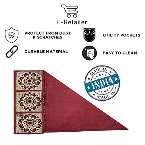 Image of Polyester Fridge 3-Layered Refrigerator Top Cover with 6 Side Pockets Dustproof Washable Kitchen Appliance Protector (Maroon, 39x21 Inch)