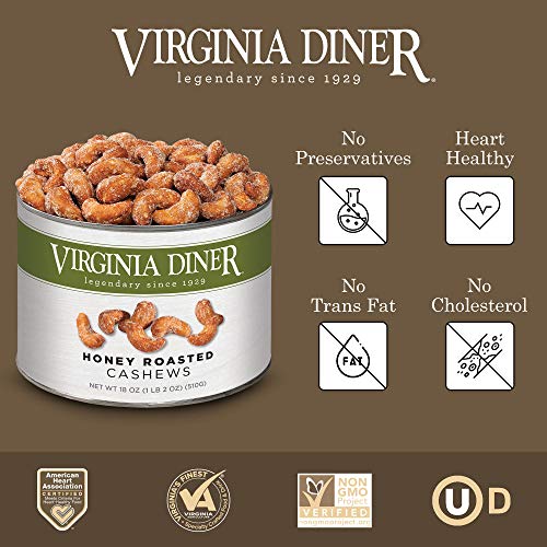 Virginia Diner - Gourmet Natural Jumbo Honey Roasted Cashews, 18 Ounce Tin #TOP1