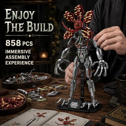 Image of 2-in-1 Strange Cannibal Flower Building Block Set 858 Pcs Botanical Monster Action Figure for Adults & Teens Sci-Fi Horror Creature Model Kit Unique Halloween Room Desk Decor Gift