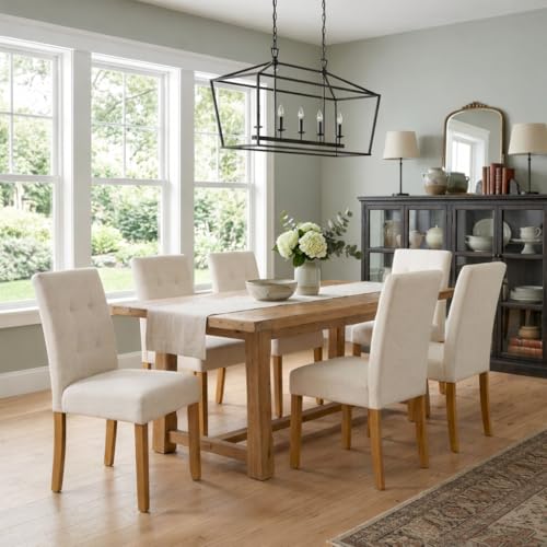 Image of HomePop Button Tufted Fabric Dining Chairs - Ivory Textured Woven (Set of 2)