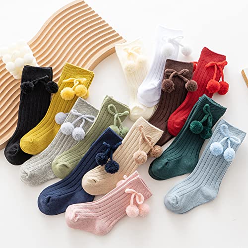 2 Pairs Baby Boys Girls Knee High Socks with Pompom Long Stockings Infant Toddler Cotton Socks3