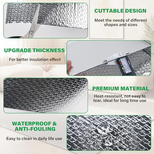 winemana Window Insulation Roll, 48IN x 20FT Reflective Heat Shield Bubble Film, Double-Sided Aluminum Foil Insulation, Weatherproof Garage Door Cover for Windows, RV, Basement, Winter & Summer
