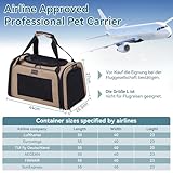Petsfit Transportbox Katze kleine Hunde leicht Hundetasche Flugzeug für kleine Hunde Katzen Transporttasche Hundetragetasche,Tragetasche Hund Flugtasche mit Schutzgurt & erweiterbare Matte, S/Khaki