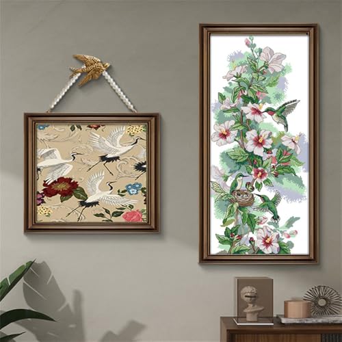 Image of Birds and flowers Stamped Kits Cross Stitch for Adults Cross-Stitch Patterns Needlepoint Kits Embroidery Kit DIY Gift Home Decor 11CT Printed Patterns - Hummingbird flowers(Printed) 14.17 x26.77 inch