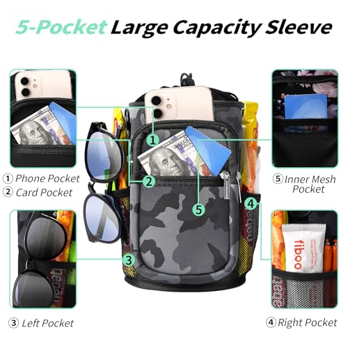 Image of Neoprene 128 oz Water Bottle Sleeve, Metal Water Jug Sling Bag with Paracord Handle & 4 Pockets, One Gallon Sport Bottle Crossbody Carrier Bag with Adjustable Shoulder Strap-Wild Rose