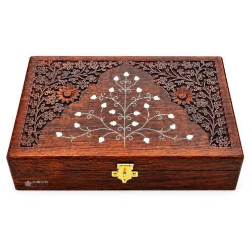 Image of Exquisitely Hand Brass-Filled Wooden OM Box for Good Luck| Jewellery Box (11X7 Inches, Crown)