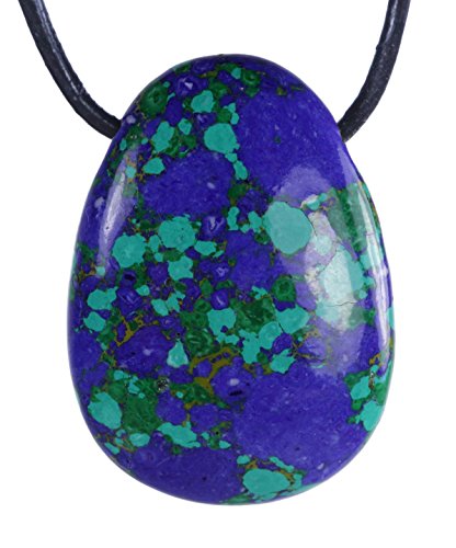 Preisvergleich Produktbild Lebensquelle Plus Azurit Malachit rekonstruiert Tropfenanhänger Tropfen Anhänger Trommelstein gebohrt mit Lederband