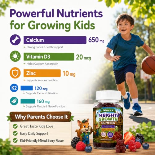 Height Growth Gummies - Calcium Gummies for Kids & Teens, Calcium Supplement with Vitamin D3 + Zinc for Kids, Bone Support & Daily Growth, Mixed Berry Gummies for Teens, 60 Count - Image 3