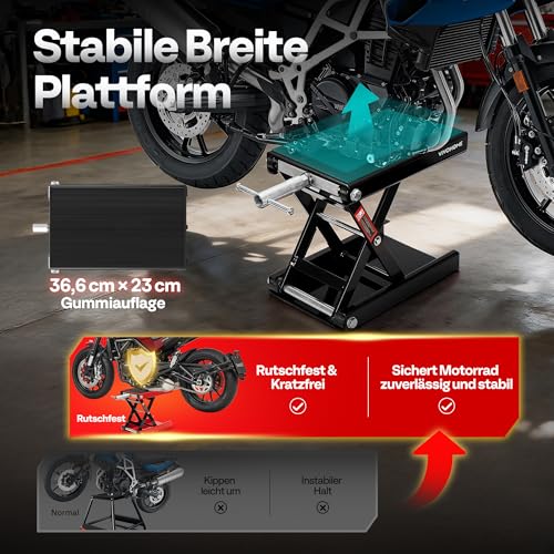 VIVOHOME Motorrad Hebebühne Scherenwagenheber Stahl Breite Deck Heber Kurbel Center Stand 500KG Kapazität für Motorräder ATVs Dirt Bikes
