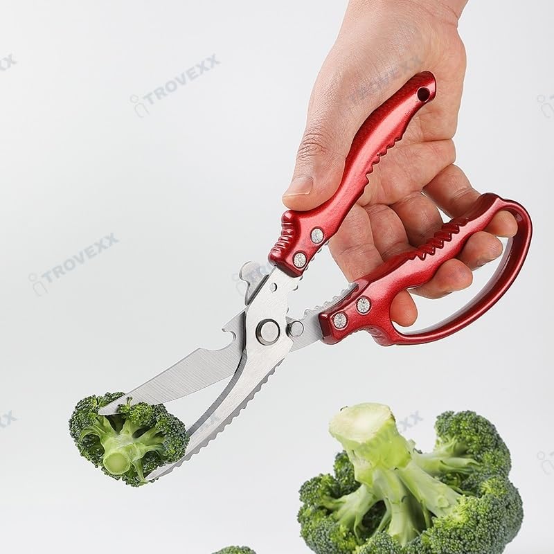 Image of Heavy Duty Poultry Shears Kitchen Scissors for Chicken Meat Fish & Turkey Cutting. Multifunction Japanese Chef Shear with Safety Lock, Non Slip Handle, Bottle Opener & Nut Cracker