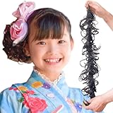 Luce brillare ロープウィッグ カール つけ毛 子供 キッズ 七五三 和装ウィッグ 巻き付け お団子ウィッグ レディース 自然 普段使い フラダンス シュシュ ダンス エクステ 部分ウィッグ 髪飾り 浴衣 着物 ジュニア お団子 ポニーテール 入園 発表会 ロング 人工毛 (ナチュラルブラック, mini)