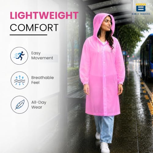 Image of Reusable EVA Hooded Raincoat| Transparent Waterproof Rain Wear for Men & Women | Elastic Full Sleeves | Front Button Design | Knee Length Free size