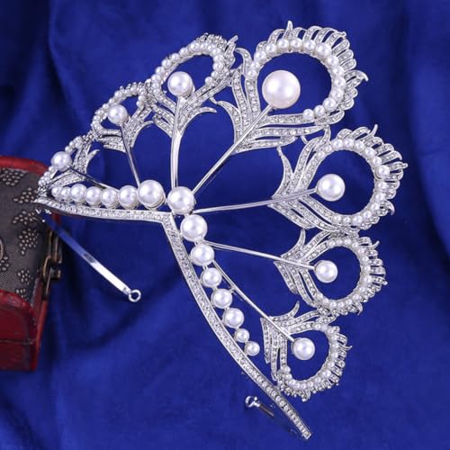 Corona de boda accesorio cabello novia plateado tiara con perlas 5
